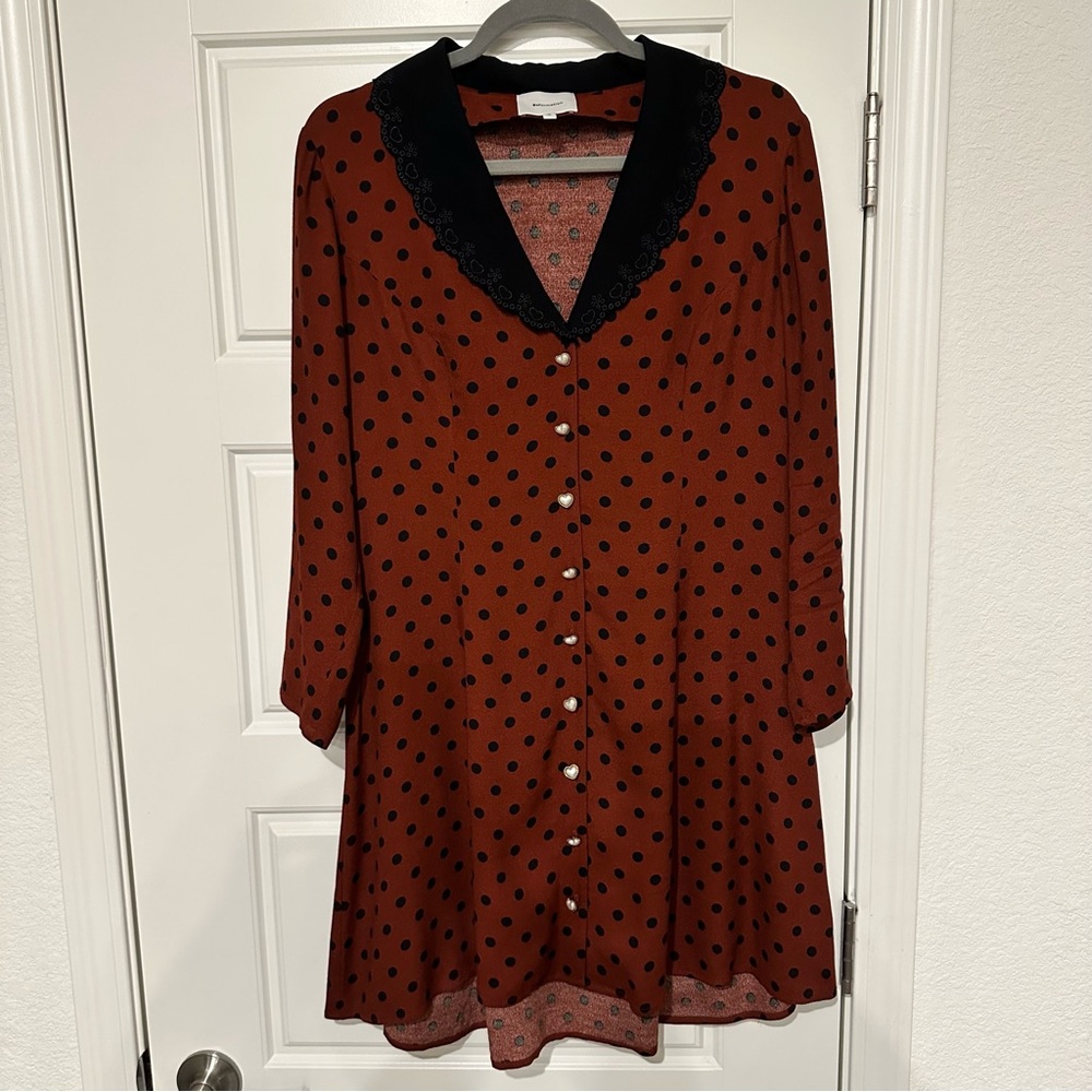 NWT Reformation Galene Pearl Button Dress in Fig Jam Dots